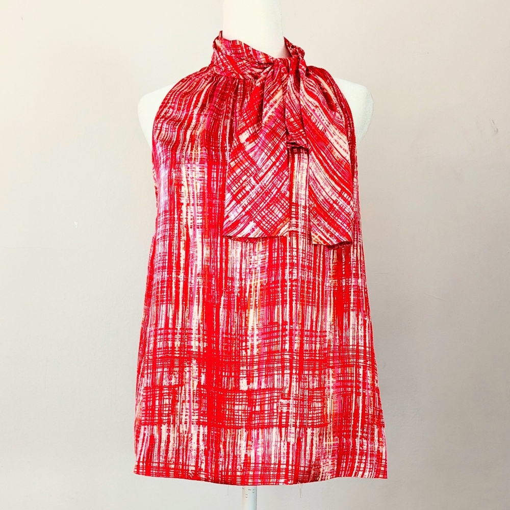 Kate Spade Pure Silk Colorful Sleeveless High Neck Side Bow Top Size S